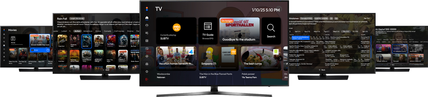 Display of multiple Hibox Aura TV Platform user interfaces on Smart TVs