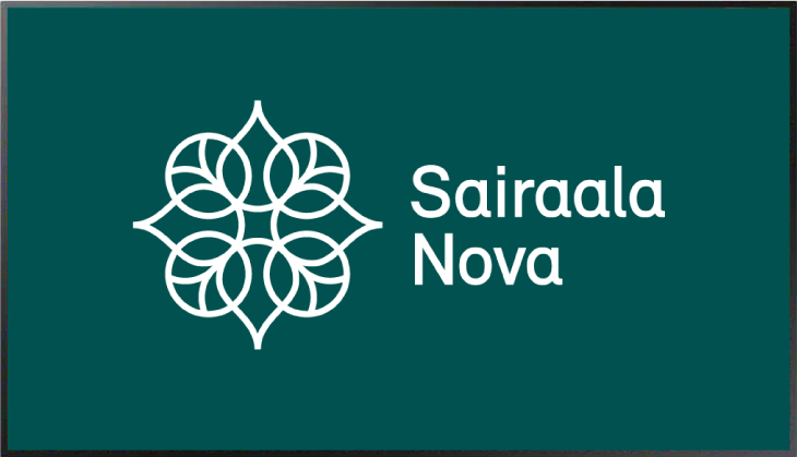 Hospital Nova's logo dislpayed on large digital signage screen.