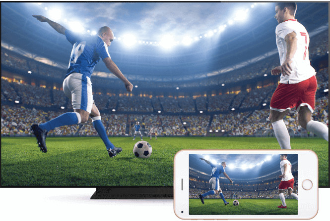 Football game screen shared from smart phone to hospitality tv