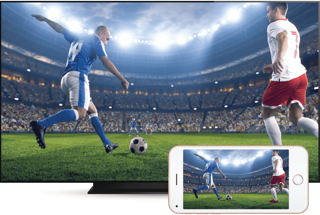 Football game screen shared from smart phone to hospitality tv